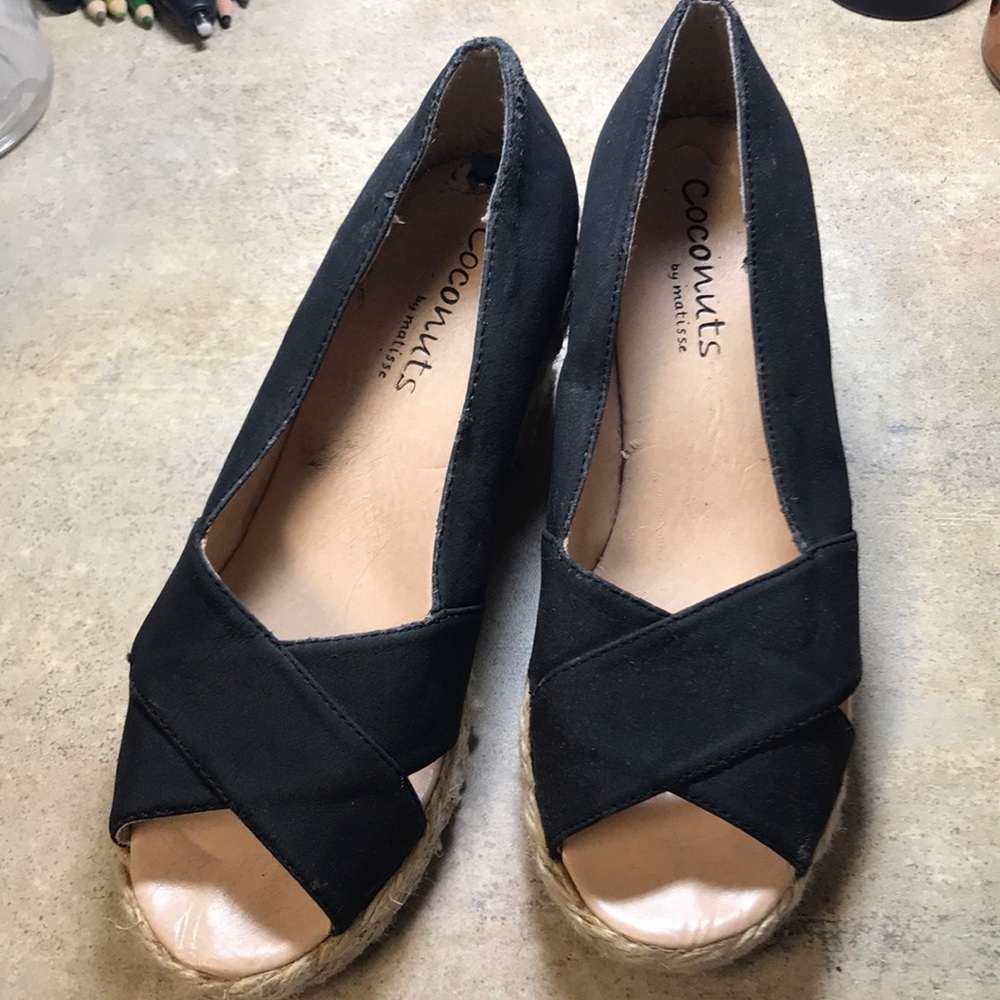 Black Wedges—Open-toe Sandals Size 6.5